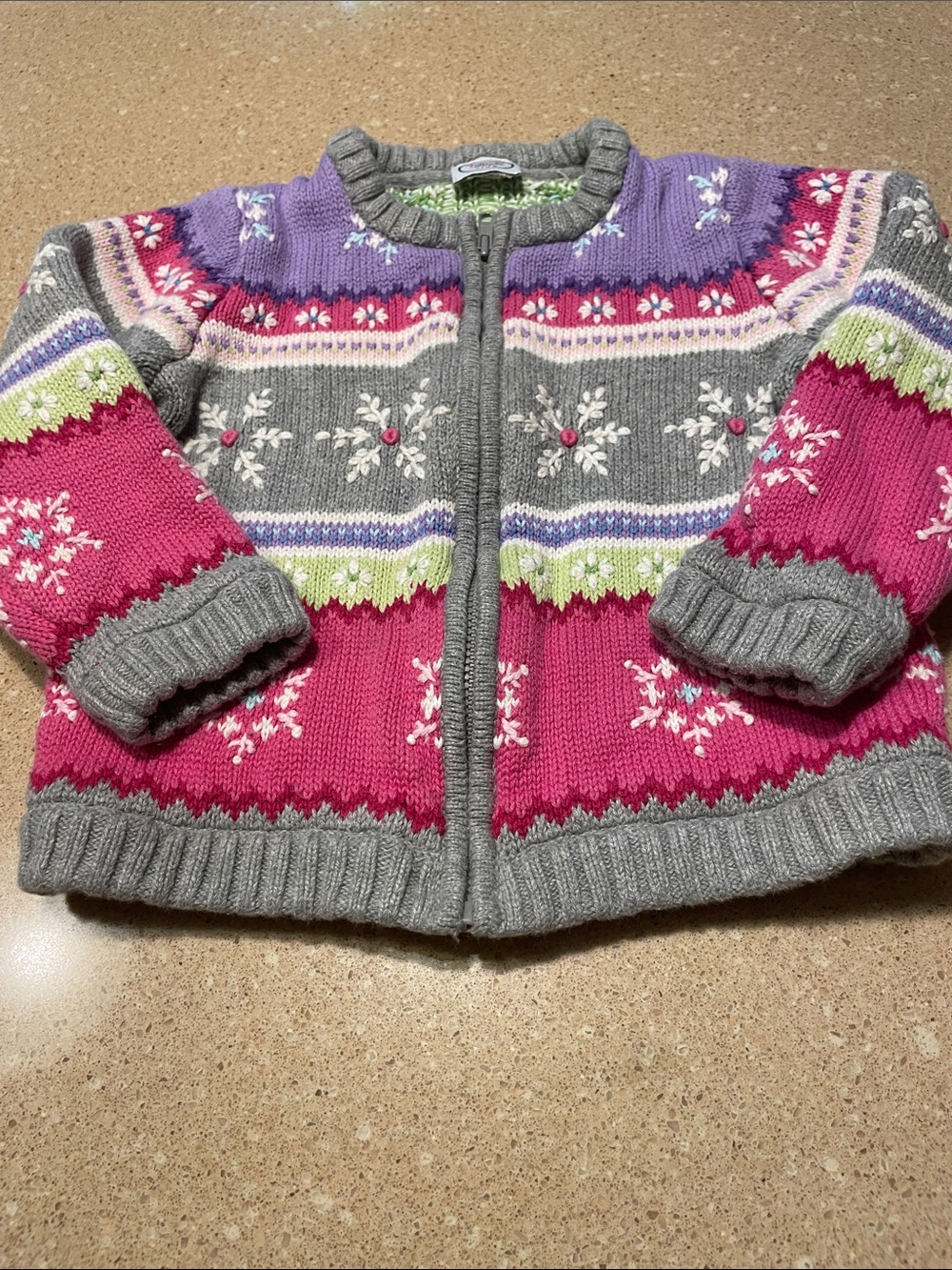 Talbots Pink, Gray & Purple Fair Isle Zip Cardigan